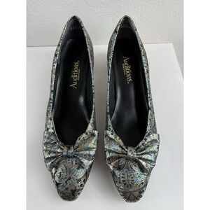 Vintage Auditions USA Metallic Brocade Bow Pumps Kitten Heel Womens Shoes Size 8